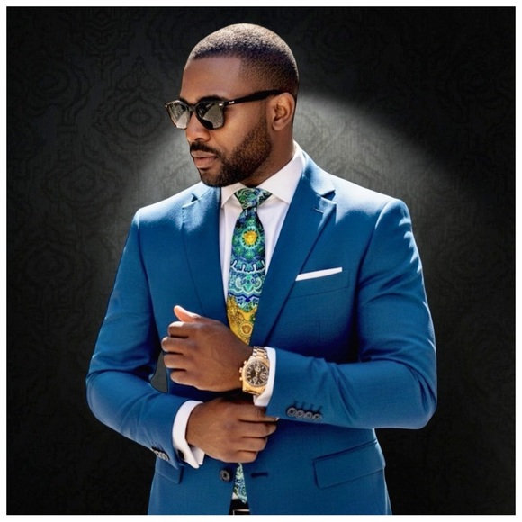 Versace Medusa Silk Tie – Blue, Green & Gold Baroque Print – Italy - Picture 7 of 12